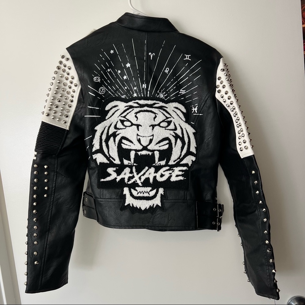 Azalea Wang Studded Moto Leather Jacket